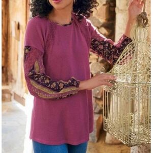 Soft Surroundings Rading Thermal Top Floral Print Sleeves Size XS Oversized